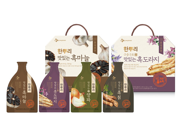 CJ제일제당 한뿌리 맛있는 건강즙 시리즈 파우치 4종과 박스세트 이미지