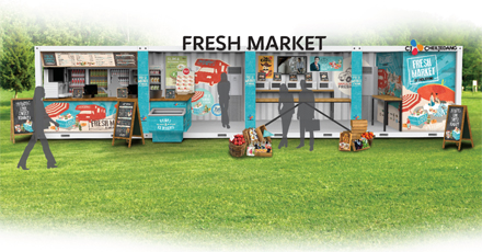 안산밸리록페스티벌에 설치된 CJ의 팝업스토어 Fresh Market의 모습