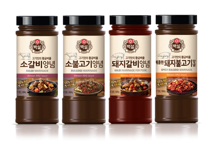 백설 요리양념장 4종. 소갈비양념, 소불고기양념, 돼지갈비양념, 돼지불고기양념
