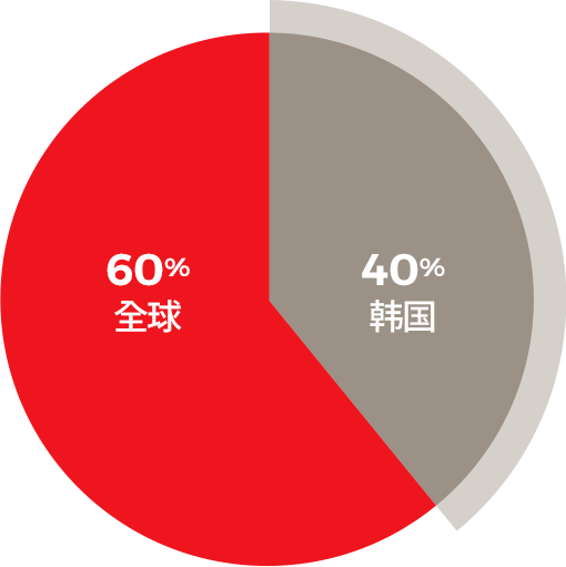 韩国 45%, 全球 55%