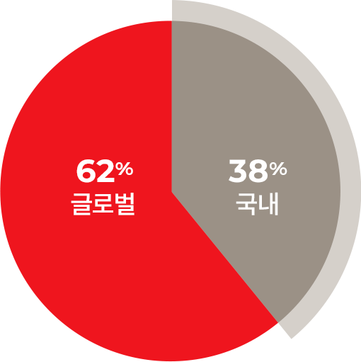 국내 38%, 글로벌 62%